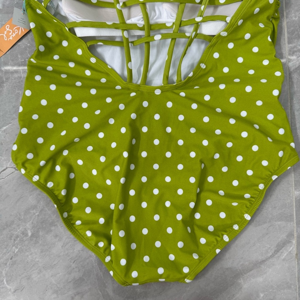 Women’s Kona Sol High Coverage One Piece Swimsuit Strappy Back Polka Dot Size XL - Picture 8 of 16
